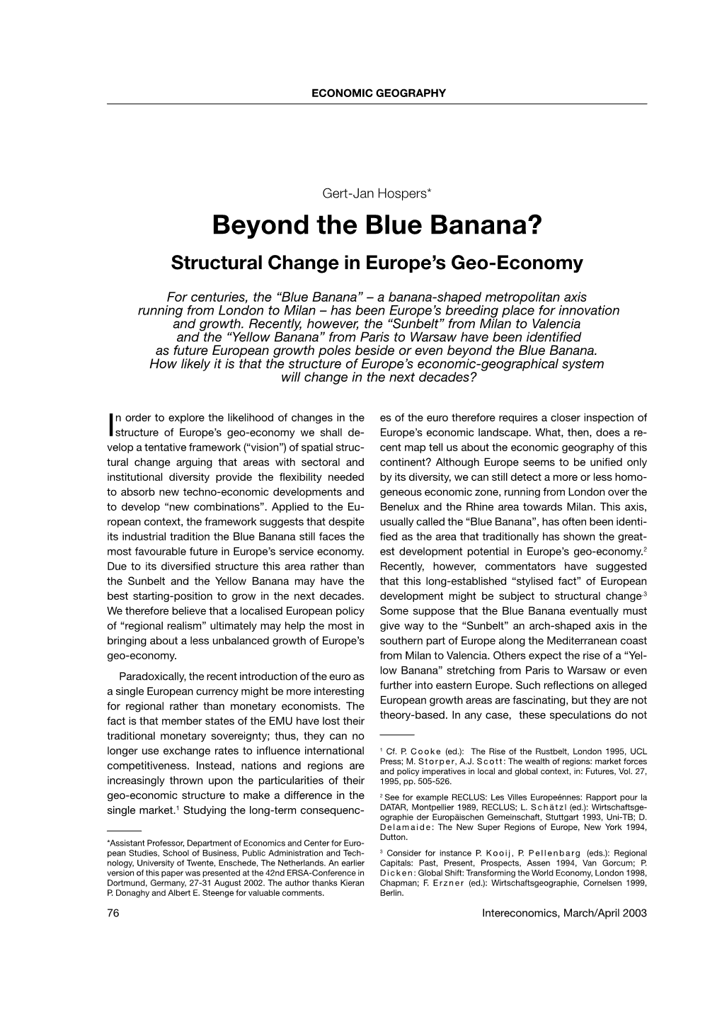 Beyond the Blue Banana? Structural Change in Europe’S Geo-Economy