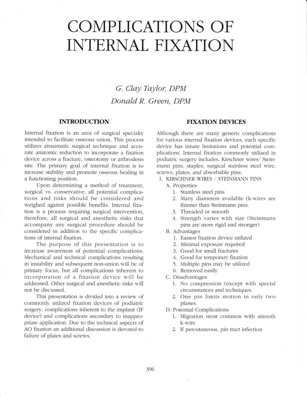 Complications of Internal Fixation