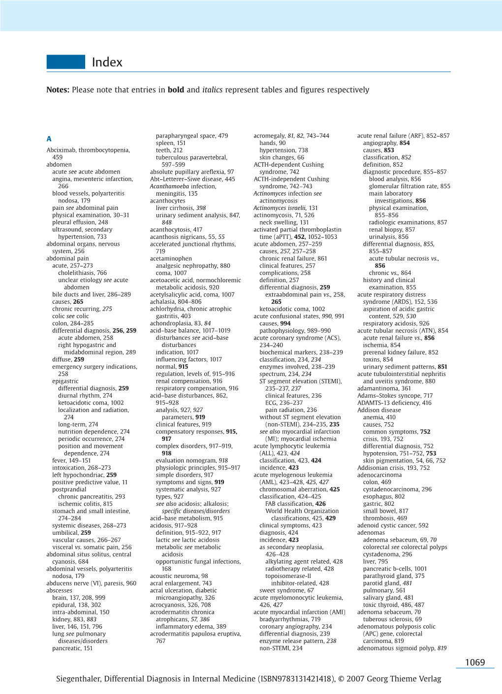 Siegenthaler, Differential Diagnosis in Internal Medicine (ISBN9783131421418), © 2007 Georg Thieme Verlag Index