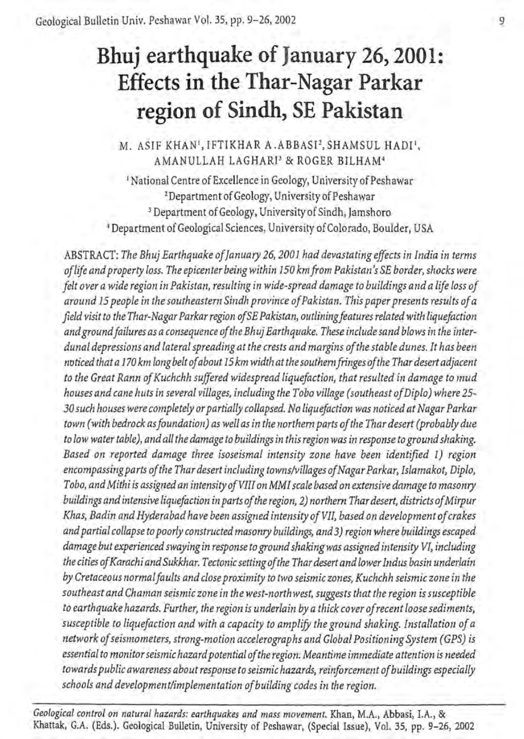 Geological Bulletin Univ. Peshawar Vol. 35, Pp. 9-26,2002 M. ASIF