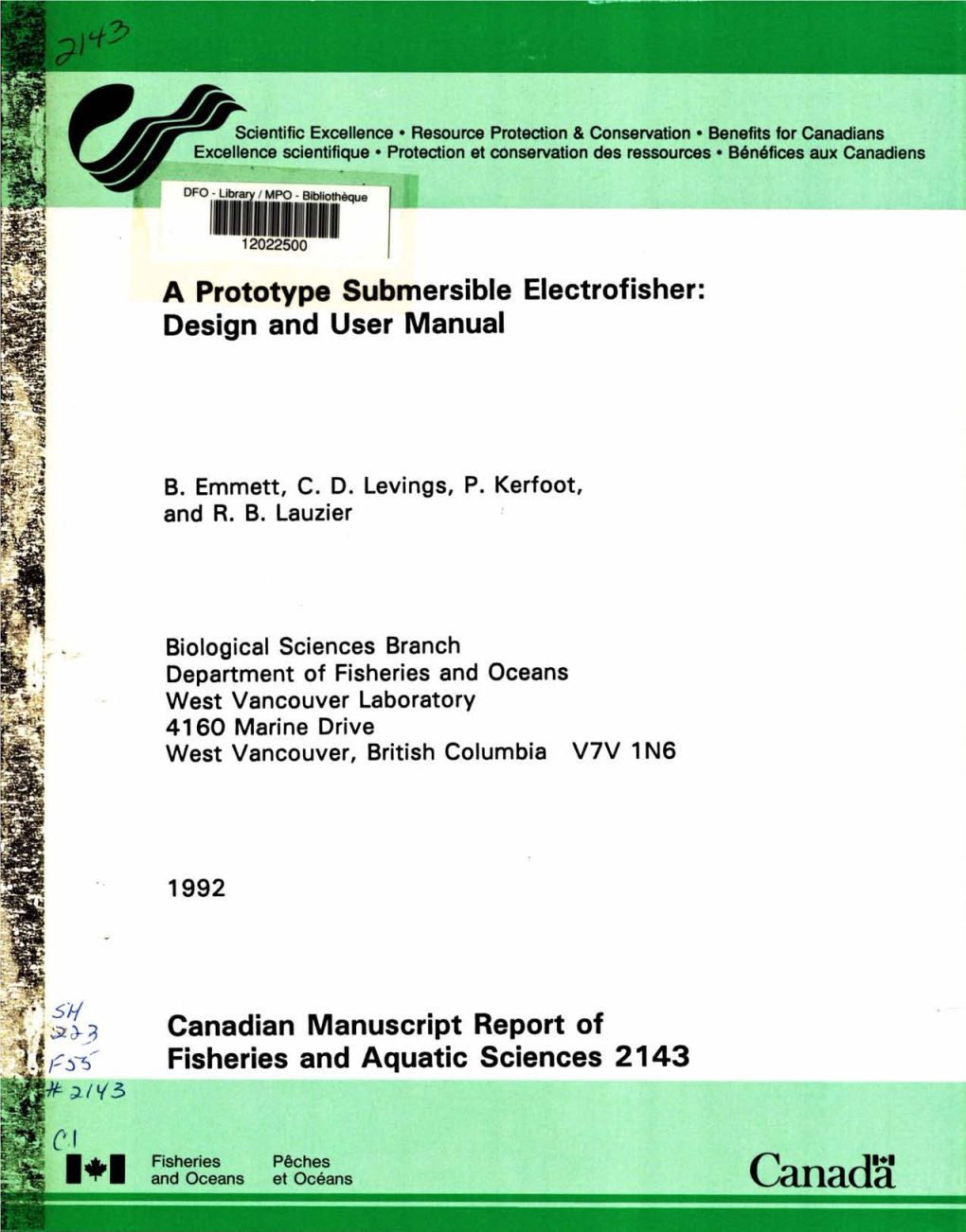 Canadian Manuscript Report of Fisheries and Aquatic Scienes No.2143