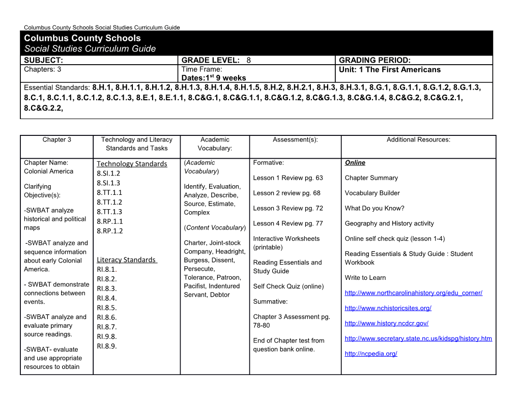 Columbus County Schools Social Studies Curriculum Guide s1