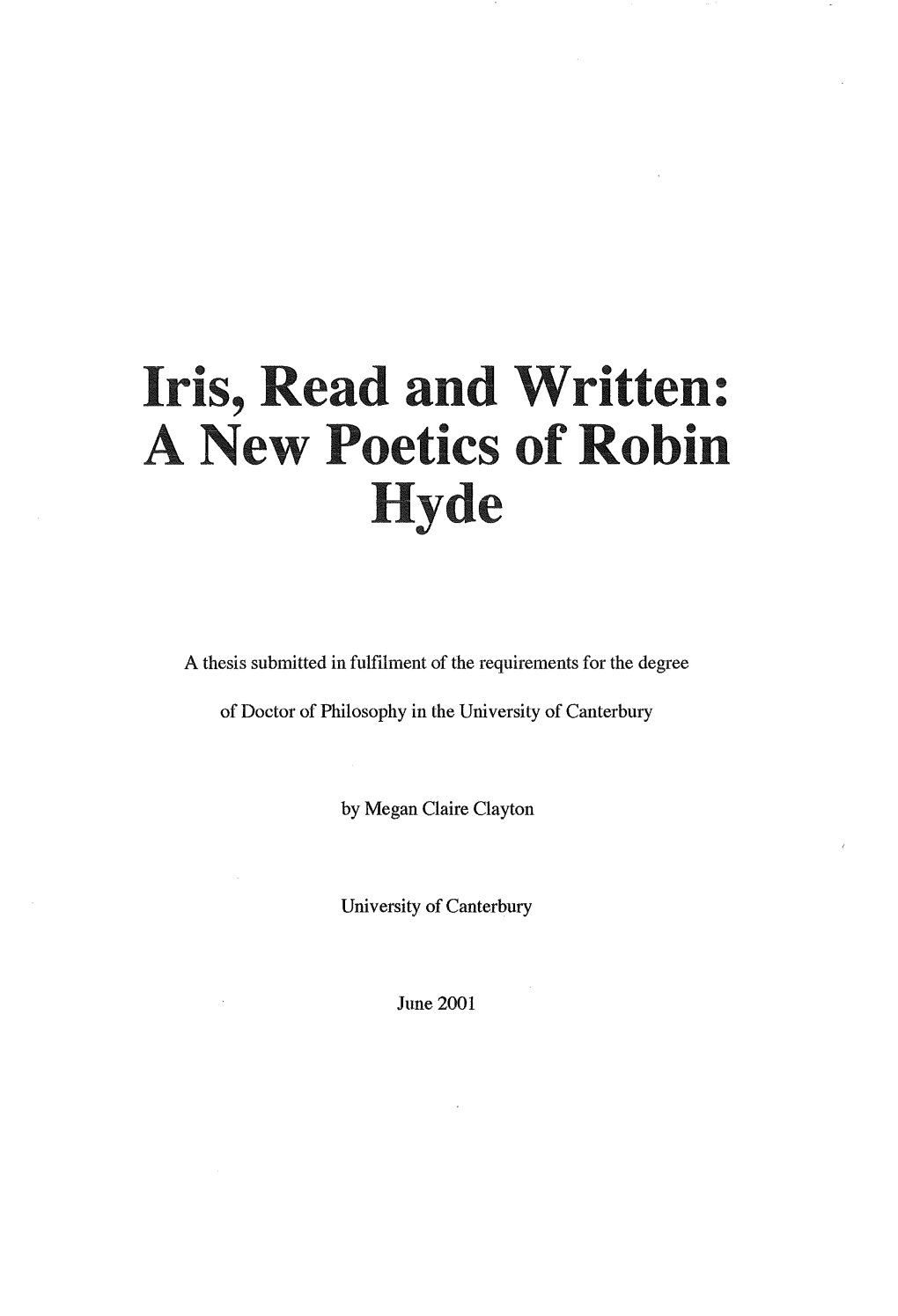 A New Poetics of Robin Hyde