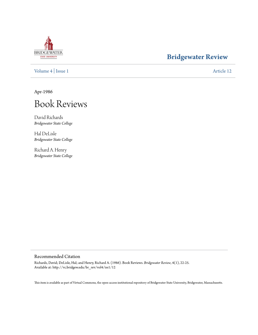 Book Reviews David Richards Bridgewater State College