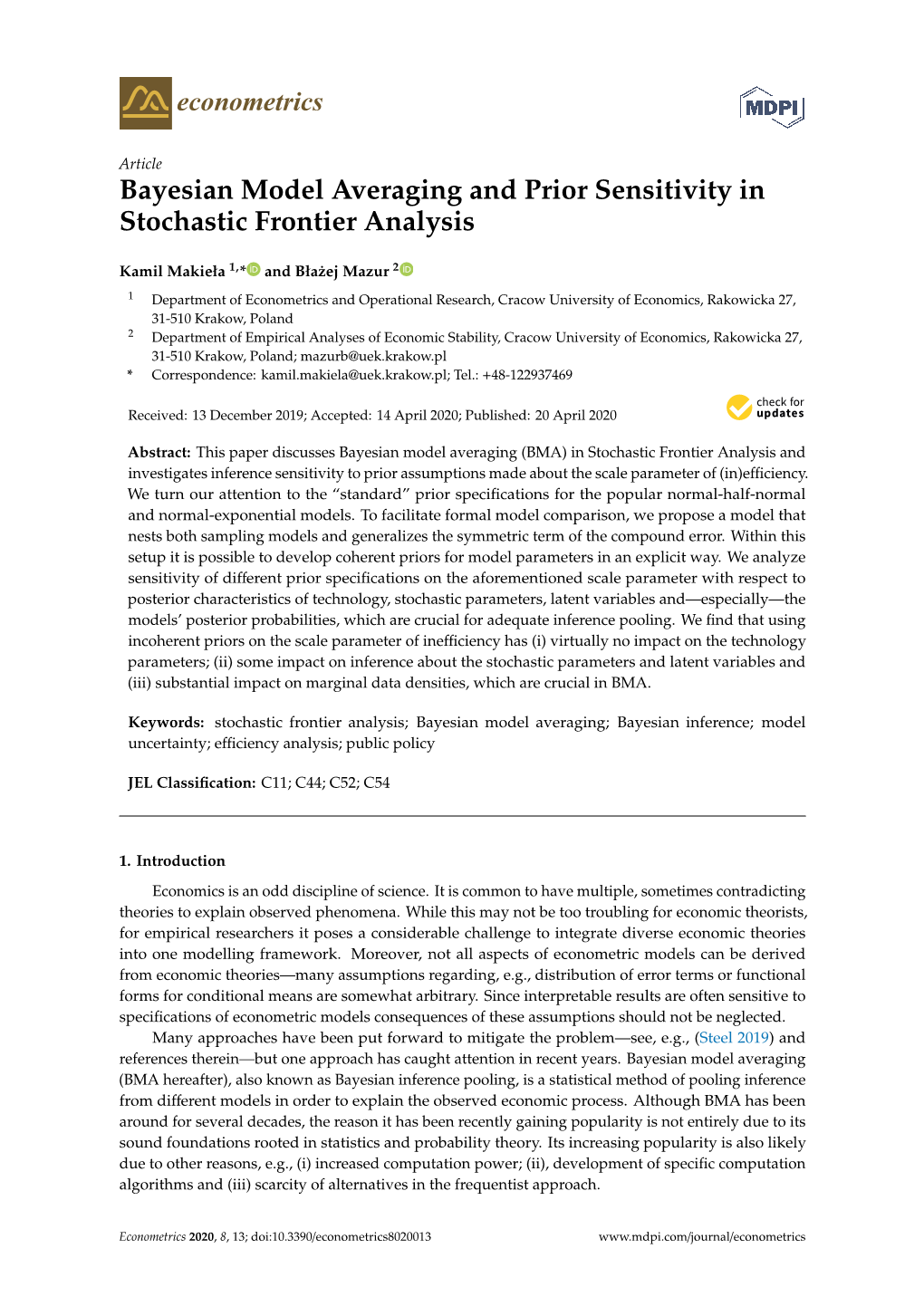 Bayesian Model Averaging and Prior Sensitivity in Stochastic Frontier Analysis