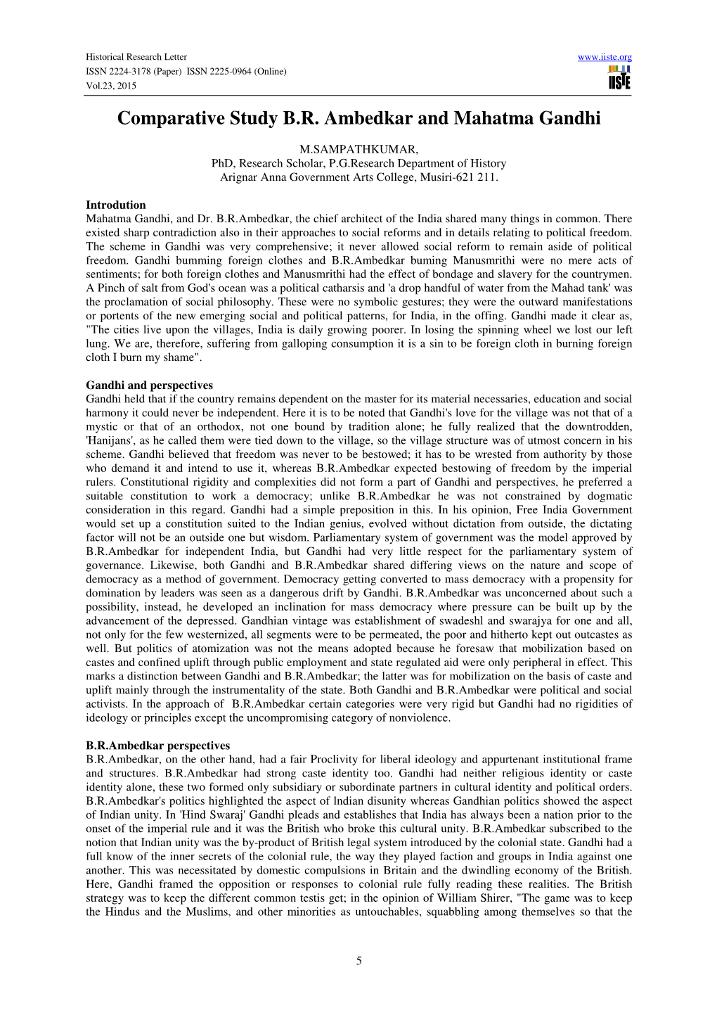 Comparative Study B.R. Ambedkar and Mahatma Gandhi