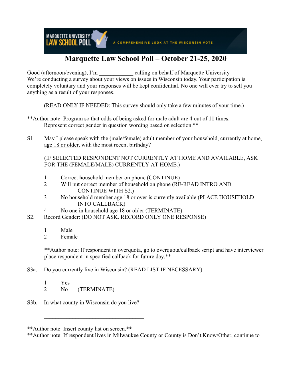 Marquette Law School Poll – October 21-25, 2020