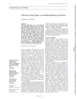 Chronic Facial Pain: a Multidisciplinary Problem