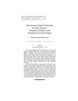 The Eastern Catholic Churches in Latin America: Situation, Analysis and Perspectives for the Future