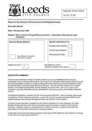 West Yorkshire Energy Efficiency Scheme – Expenditure Discharge & Legal Delegation