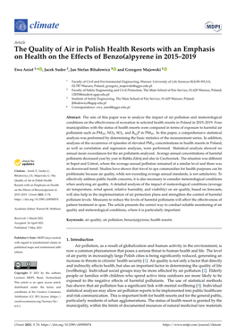 The Quality of Air in Polish Health Resorts with an Emphasis on Health on the Effects of Benzo(A)Pyrene in 2015–2019
