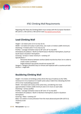 IFSC Climbing Wall Requirements