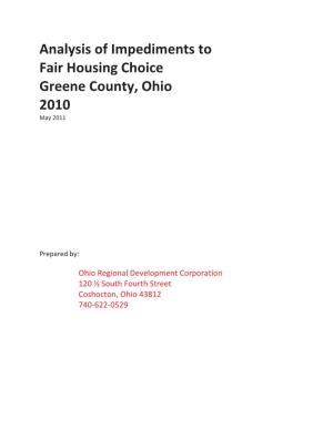 Analysis of Impediments to Fair Housing Choice Greene County, Ohio 2010 May 2011
