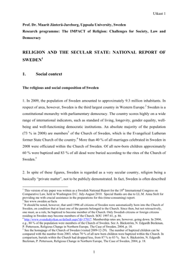 Religion and the Secular State: National Report of Sweden1