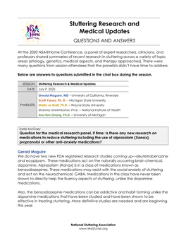 Stuttering Research and Medical Updates