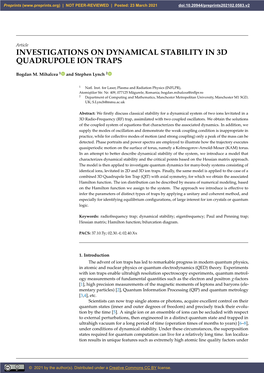 Investigations on Dynamical Stability in 3D Quadrupole Ion Traps