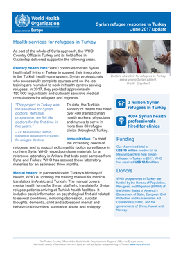 Health Services for Refugees in Turkey