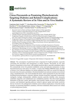 Citrus Flavonoids As Promising Phytochemicals Targeting Diabetes and Related Complications: a Systematic Review of in Vitro and in Vivo Studies