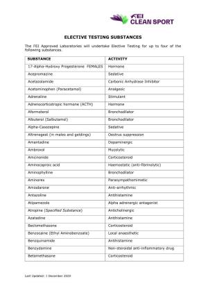 Elective Testing Substances List