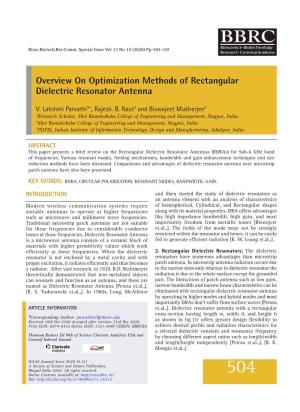 Overview on Optimization Methods of Rectangular Dielectric Resonator Antenna
