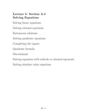 Section A.5 Solving Equations Solving Linear Equations Solving Rational