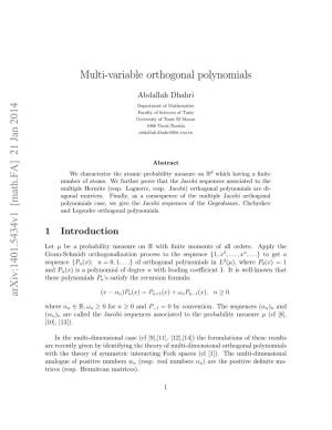 [Math.FA] 21 Jan 2014 Multi-Variable Orthogonal Polynomials