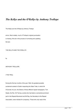 The Kellys and the O'kellys by Anthony Trollope