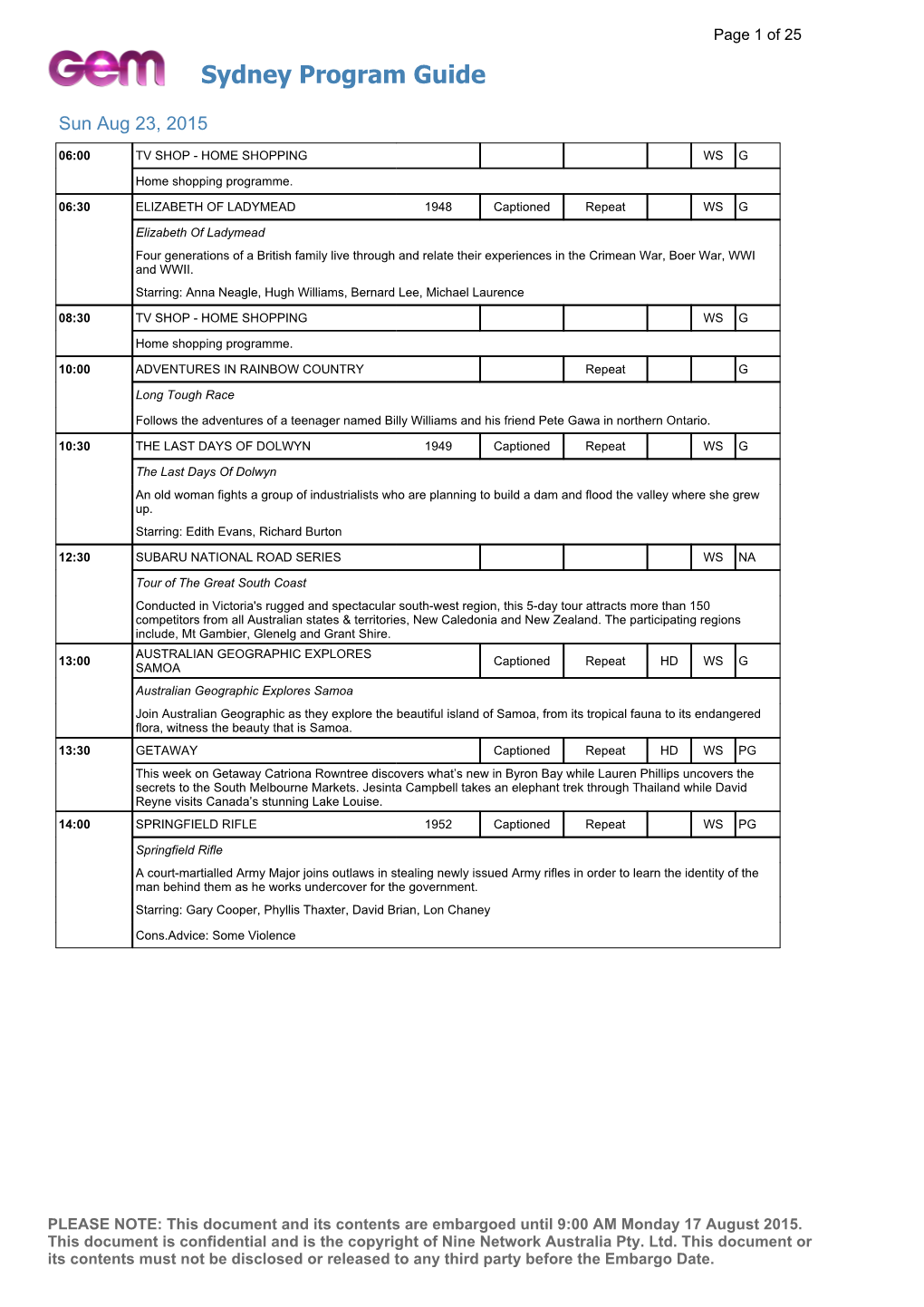 Sydney Program Guide