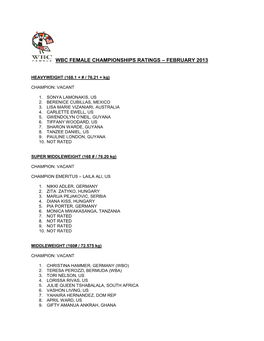 Wbc Female Championships Ratings – February 2013