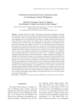 Calcareous Nannofossils from Cretaceous Units in Catanduanes Island, Philippines