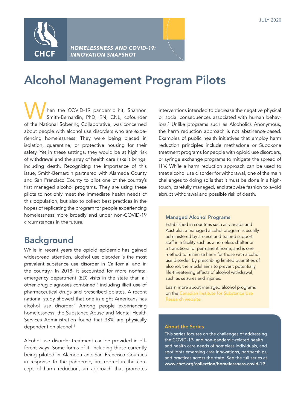 Homelessness and COVID-19: Innovation Snapshot — Alcohol Management Program Pilots