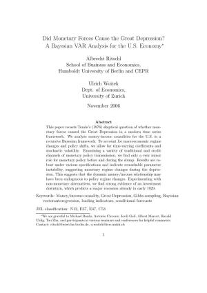 Did Monetary Forces Cause the Great Depression? a Bayesian VAR Analysis for the U.S