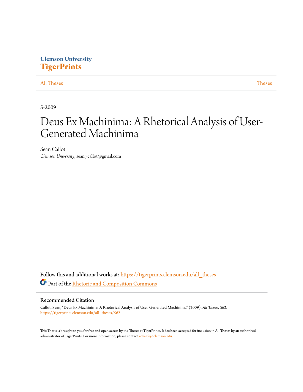 A Rhetorical Analysis of User-Generated Machinima