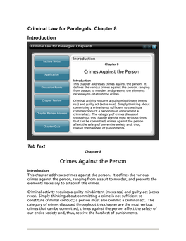 Criminal Law for Paralegals: Chapter 8 Introduction