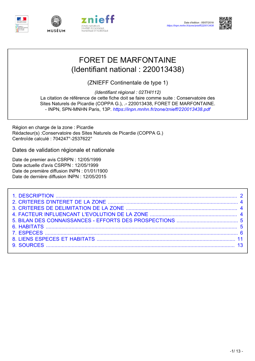 FORET DE MARFONTAINE (Identifiant National : 220013438)