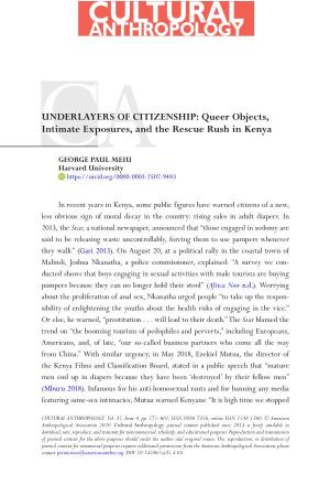 UNDERLAYERS of CITIZENSHIP: Queer Objects, Intimate Exposures, and the Rescue Rush in Kenya