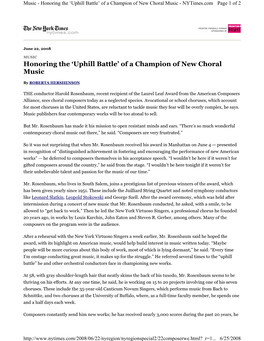Of a Champion of New Choral Music - Nytimes.Com Page 1 of 2