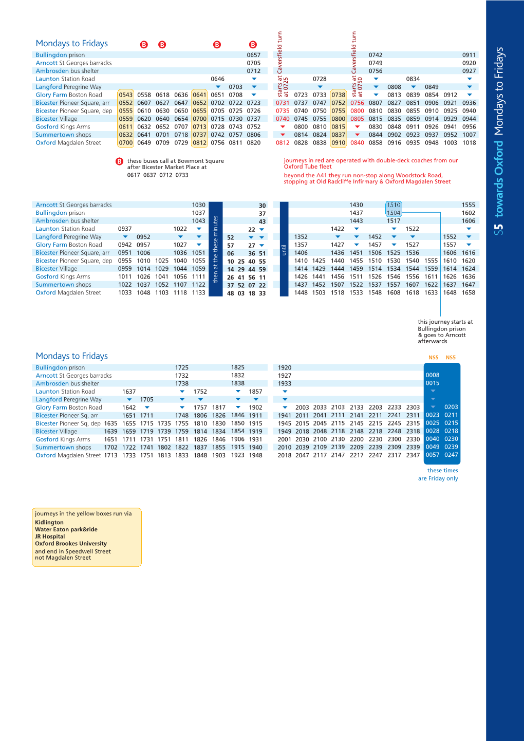 S 5 Tow Ards Oxford Mondays to Fridays