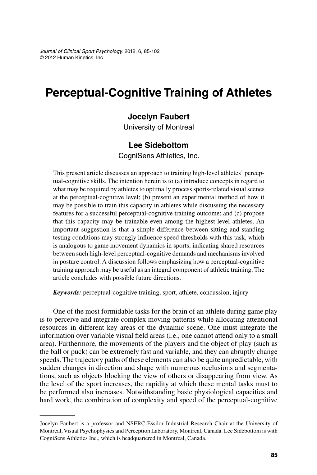 Perceptual-Cognitive Training of Athletes