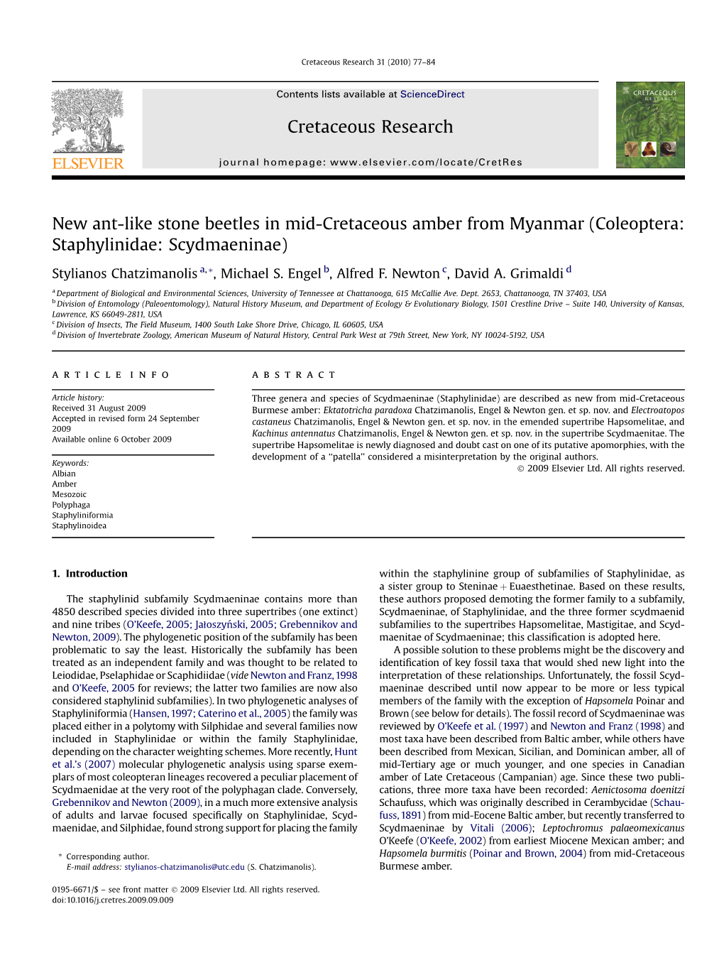 New Ant-Like Stone Beetles in Mid-Cretaceous Amber from Myanmar (Coleoptera: Staphylinidae: Scydmaeninae)