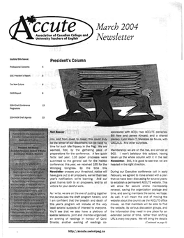 March 2004 Association of Canadian College and University Teachers of English Newsletter