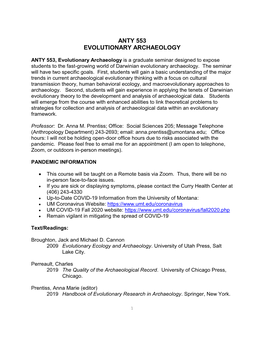 Anty 553 Evolutionary Archaeology