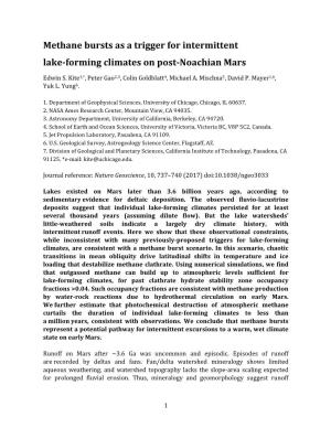 Methane Bursts As a Trigger for Intermittent Lake-Forming Climates on Post-Noachian Mars