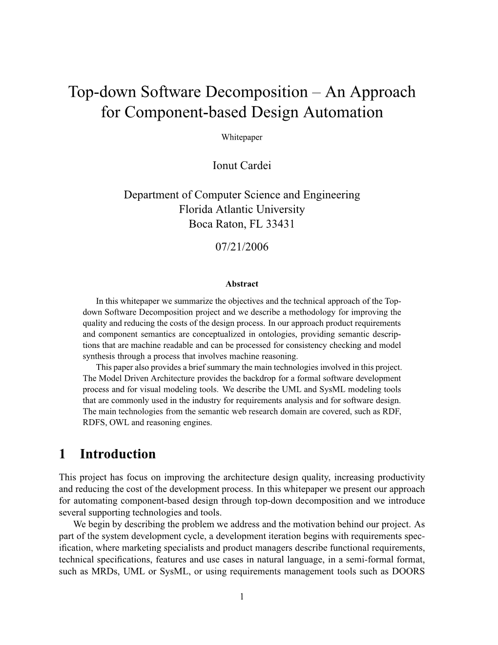 Top-Down Software Decomposition – an Approach for Component-Based Design Automation