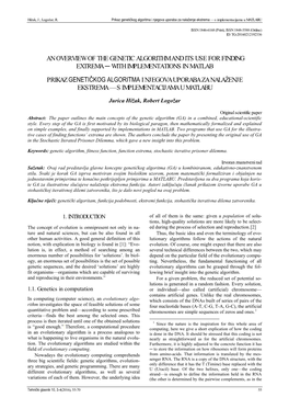 An Overview of the Genetic Algorithm and Its Use for Finding Extrema ─ with Implementations in Matlab