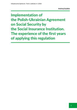 Implementation of the Polish-Ukrainian Agreement on Social Security by the Social Insurance Institution