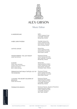 ALEX GIBSON Music Editor