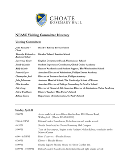 NEASC Visiting Committee Itinerary