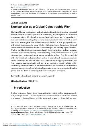 Nuclear War As a Global Catastrophic Risk1