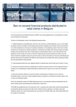 Ban on Several Financial Products Distributed to Retail Clients in Belgium